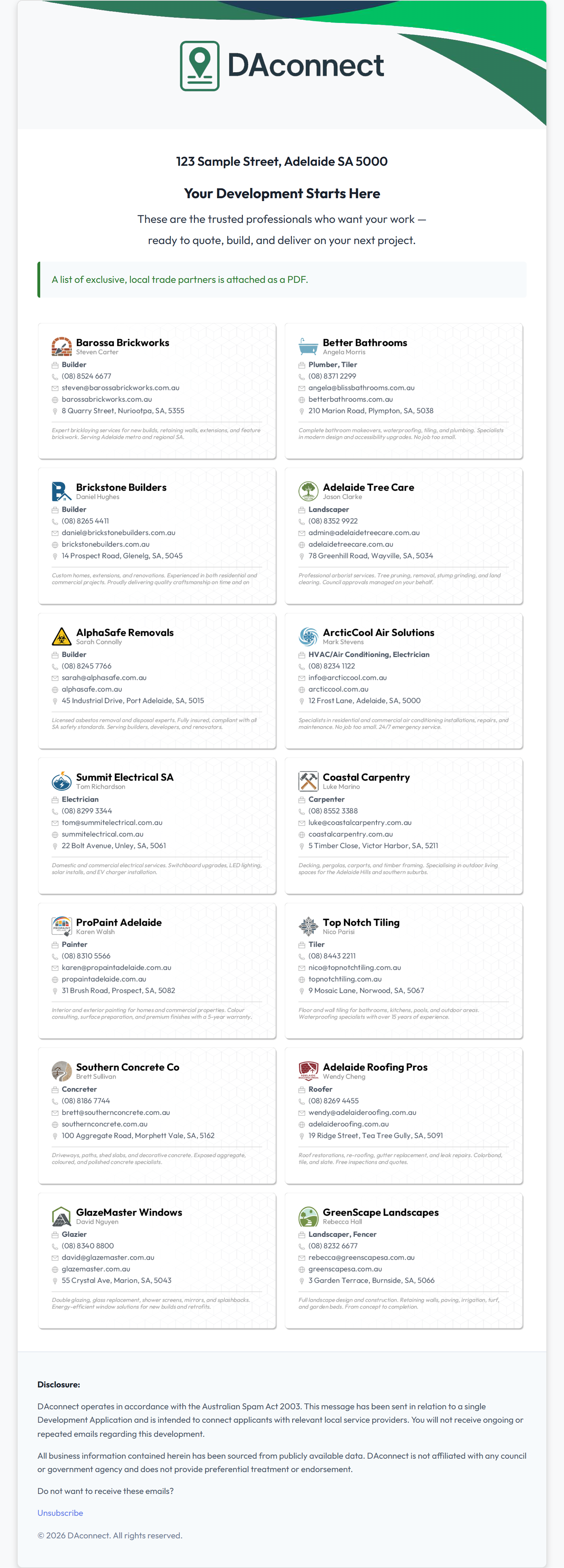 Step 3 - Your business card sent to development application contacts